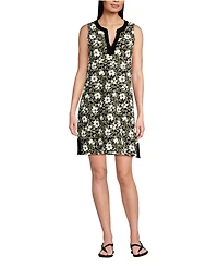 Lands' End Women's Tall Cotton Jersey Notch Neck Dress