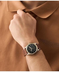 Aston Martin F1 Men's Automatic Black Leather Strap Watch 39mm