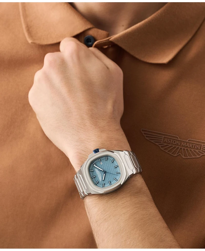Aston Martin F1 Men's Quartz Light Blue Guilloche Stainless Steel Bracelet Watch 40mm