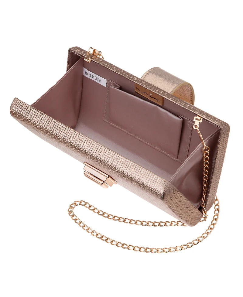 Nina Embossed Woven Turnlock Minaudiere Small Handbag