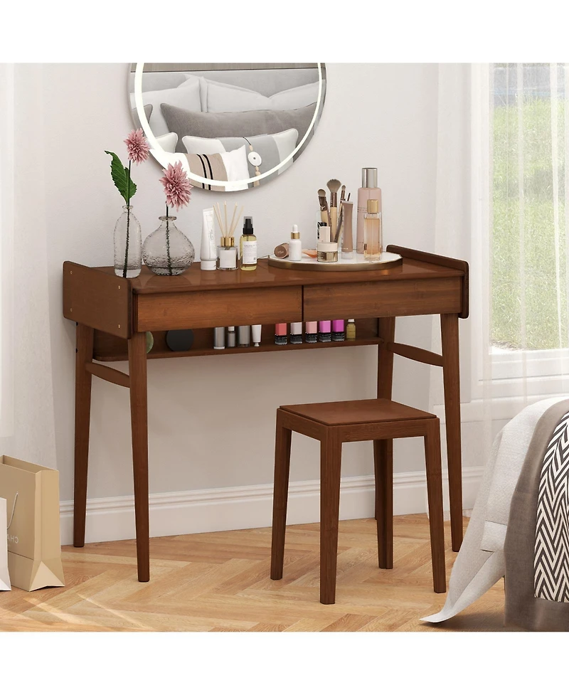 Slickblue Writing Desk with Wicker Drawers and Open Shelf Storage