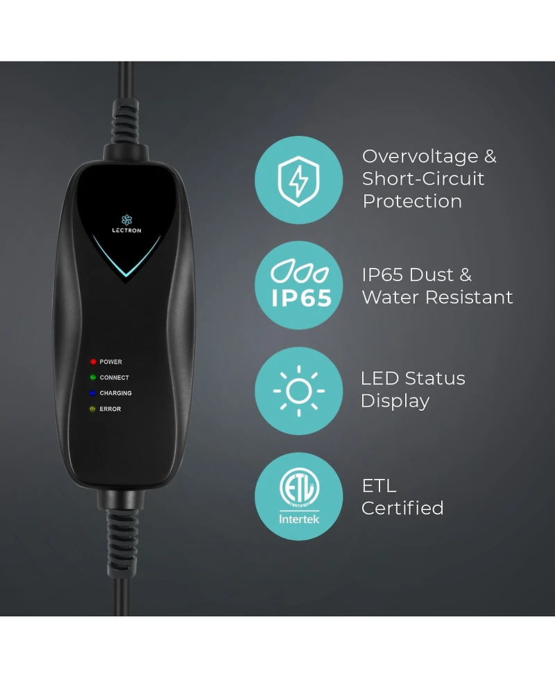 Lectron Level 1 Tesla Charger - 120V, 15A, Nema 5-15 Plug, 16 feet Extension Cord