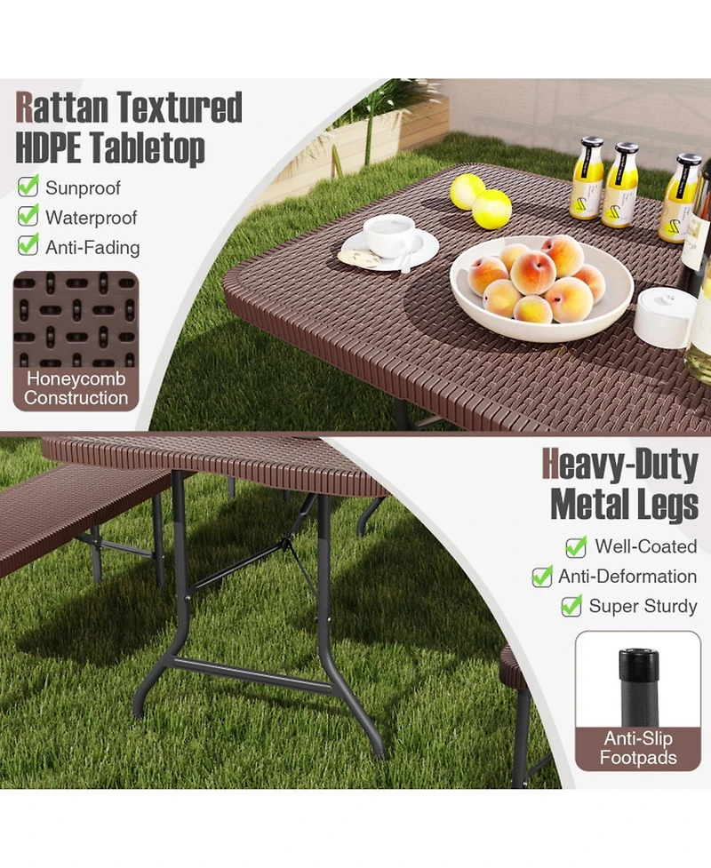 Sugift 6 Feet Portable Folding Table with Rattan-Look Hdpe Top and Lock