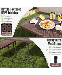 Sugift 6 Feet Portable Folding Table with Rattan-Look Hdpe Top and Lock