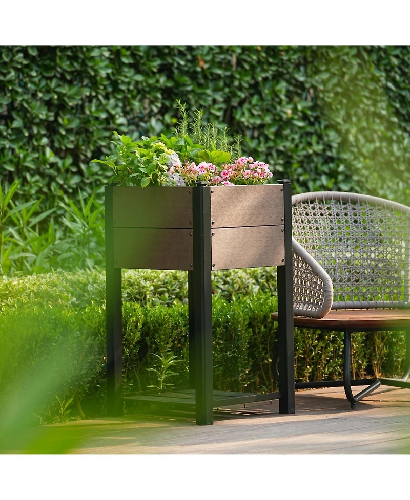 gaomon Elevated All Weather Planter Box with Aluminum Frame and Hdpe Wood Grain Finish for Patio Balcony Vegetables Herbs Flowers
