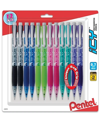 Pentel Icy (0.7mm) Mechanical Pencil, Assorted Barrels, 12-Pk