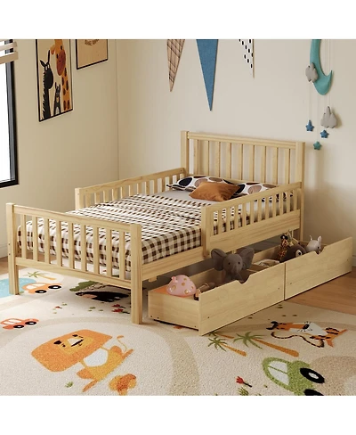 Streamdale Furniture Twin Wood Platform Bed With Rails and 2 Drawers