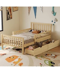 Streamdale Furniture Twin Wood Platform Bed With Rails and 2 Drawers