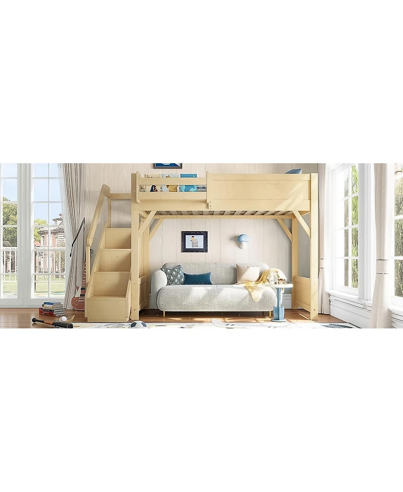 Streamdale Furniture Solid Wood Loft Bed with Wardrobe, Storage, and Stairs