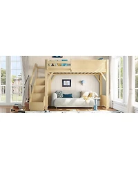Streamdale Furniture Solid Wood Loft Bed with Wardrobe, Storage, and Stairs