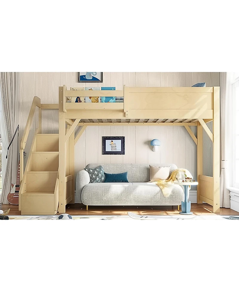 Streamdale Furniture Solid Wood Loft Bed with Wardrobe, Storage, and Stairs