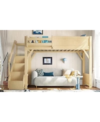 Streamdale Furniture Solid Wood Loft Bed with Wardrobe, Storage, and Stairs