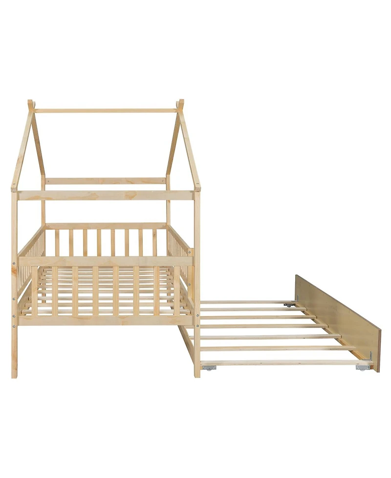 Streamdale Furniture Twin Size Wooden House Bed with Twin Size Trundle