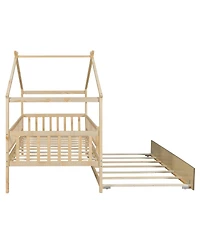 Streamdale Furniture Twin Size Wooden House Bed with Twin Size Trundle