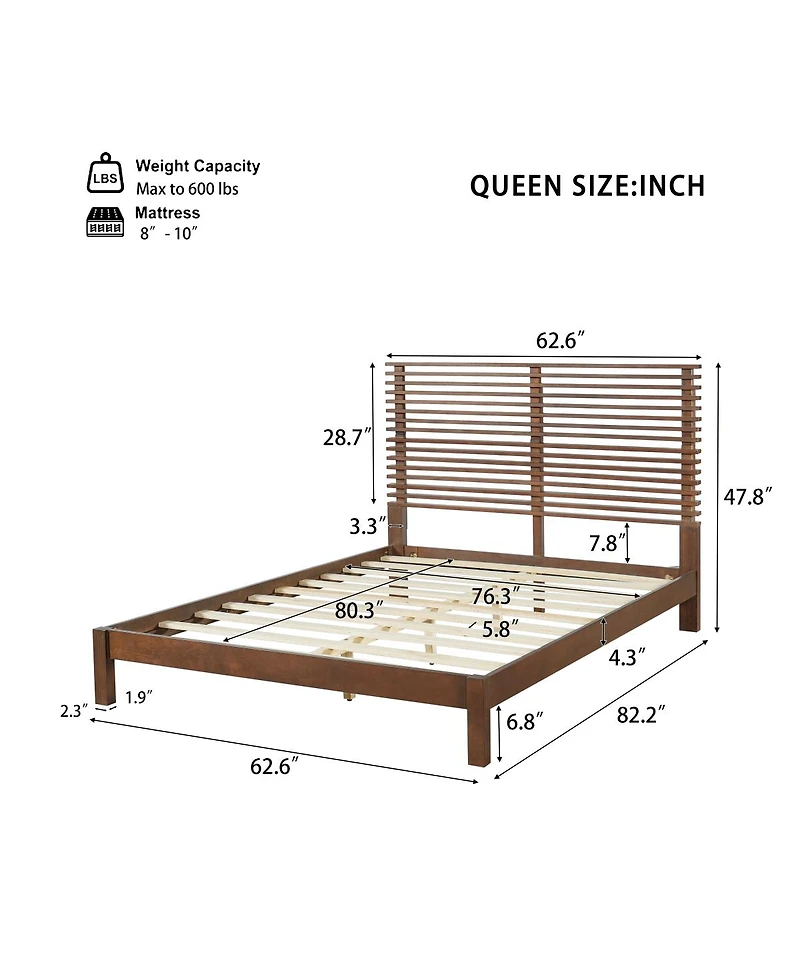 Streamdale Furniture Premium Solid Wood Queen Platform Bed Frame
