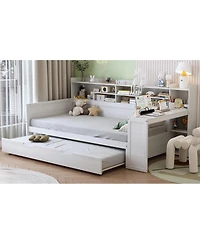 Streamdale Furniture Wooden Twin Daybed with Trundle, Storage Shelves, and Study Desk