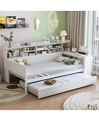 Streamdale Furniture Wooden Twin Daybed with Trundle, Storage Shelves, and Study Desk