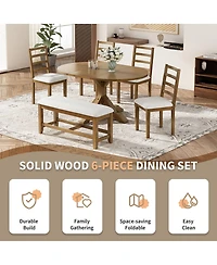 Streamdale Furniture Farmhouse 6piece Extendable Dining Set with Bench and 4 Chairs