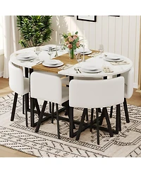 Streamdale Furniture 7 Piece Oval Faux Marble Dining Set with 6 Pu Leather Chairs