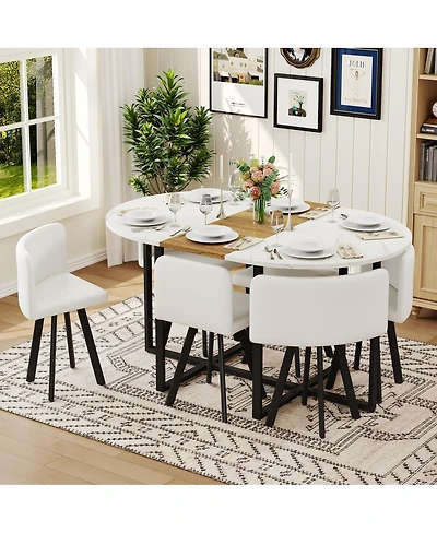 Streamdale Furniture 7 Piece Oval Faux Marble Dining Set with 6 Pu Leather Chairs