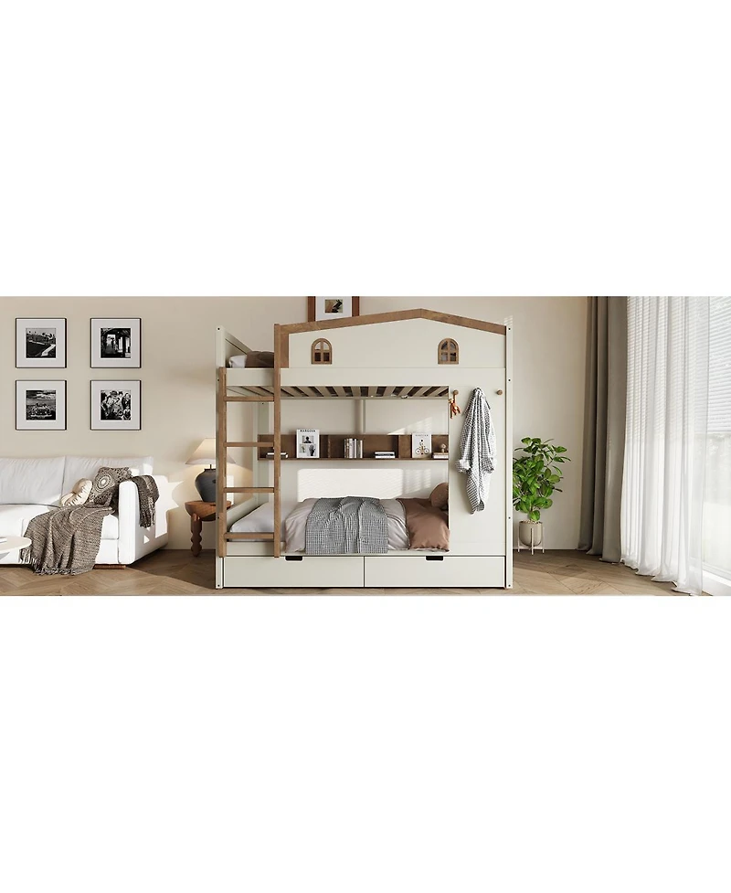 Streamdale Furniture Full over Full Wood Bunk Bed with Storage Drawers and Shelves