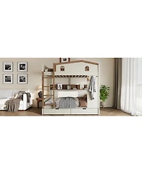 Streamdale Furniture Full over Full Wood Bunk Bed with Storage Drawers and Shelves