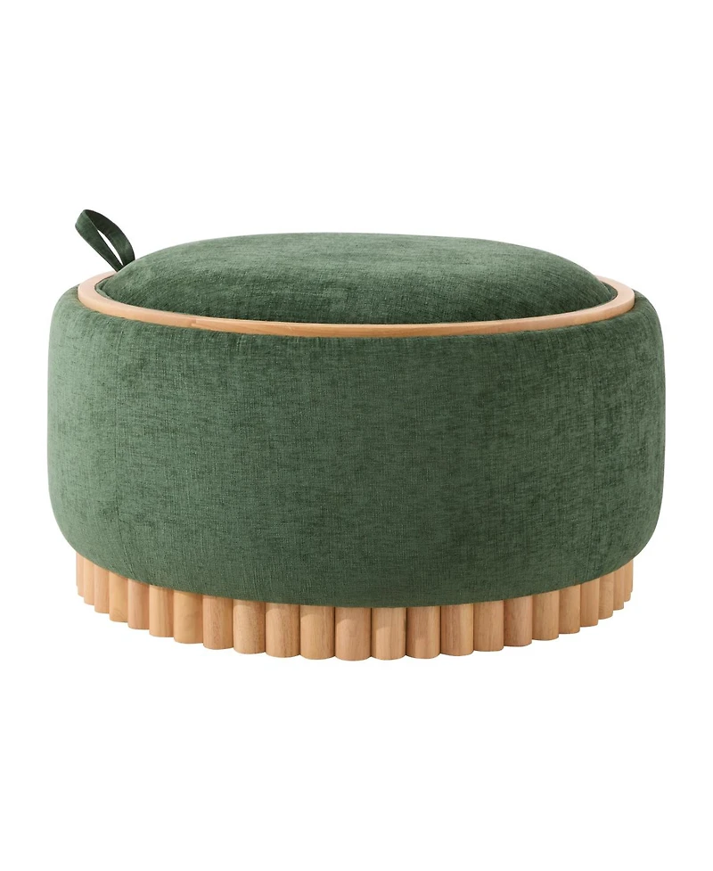 Streamdale Furniture 29" Round Chenille Storage Ottoman with Reversible Lid and Wood Legs