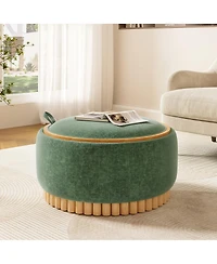 Streamdale Furniture 29" Round Chenille Storage Ottoman with Reversible Lid and Wood Legs