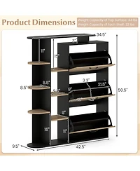 Slickblue Modern Shoe Cabinet with 3 Flip Drawers and Open Shelves