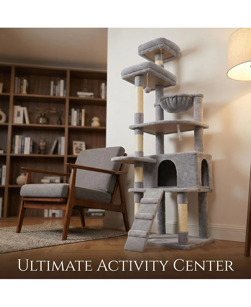 Streamdale Furniture 71" Multi-Level Cat Tree with Hammocks, Cat Cave, and Scratching Posts