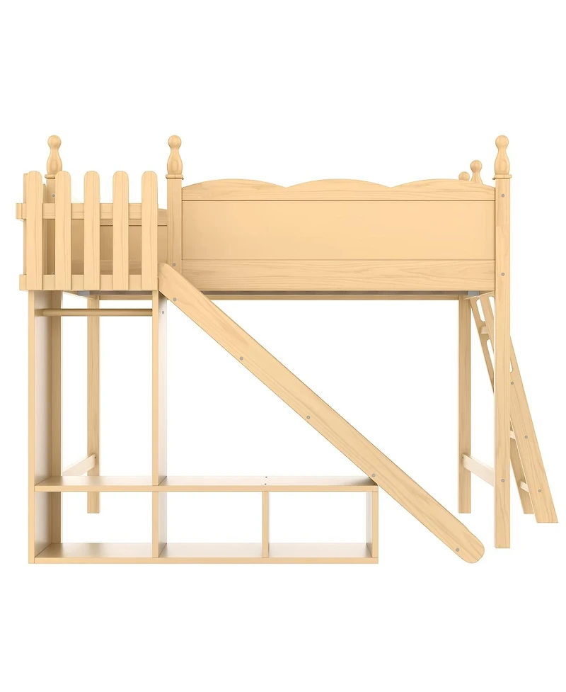 Streamdale Furniture Solid Wood Loft Bed with Storage, Wardrobe, and Slide