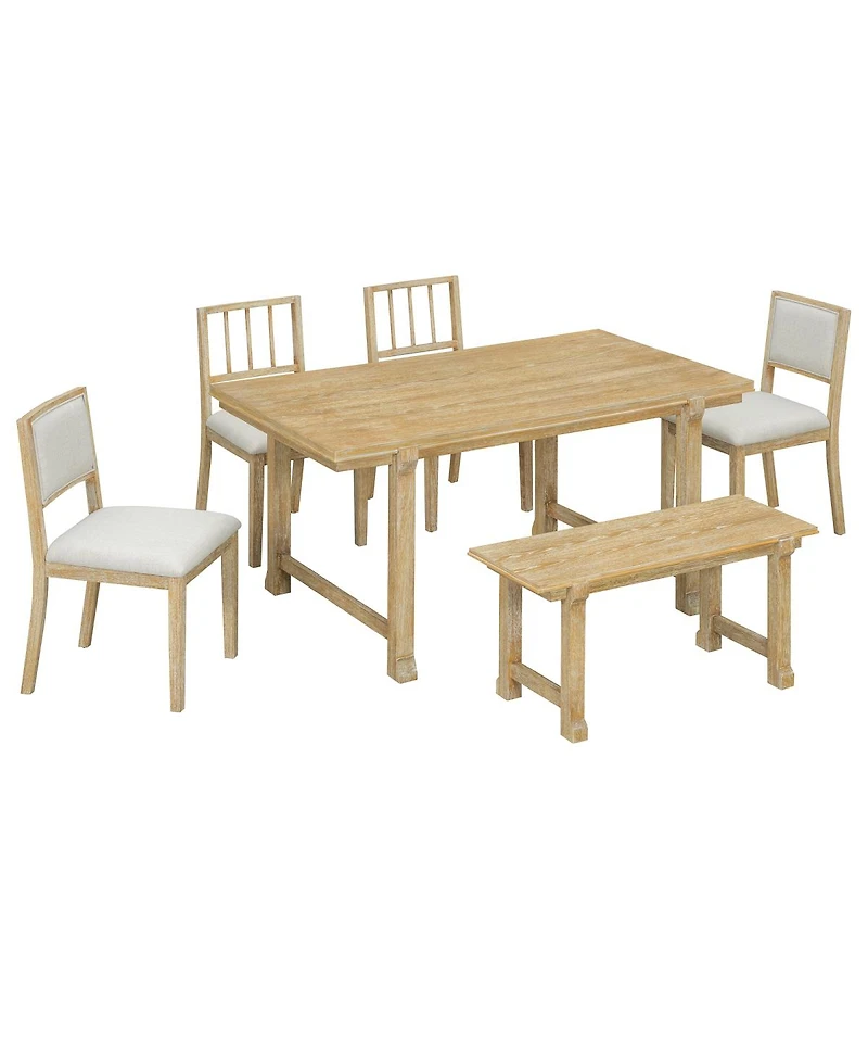 Streamdale Furniture 6 Piece Farmhouse Dining Set with Solid Wood Frame