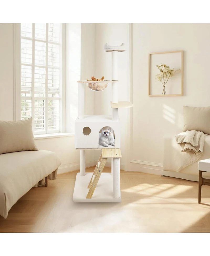 Streamdale Furniture wood cat tree with large condo wood ladder and transparent spacecraft 165cm