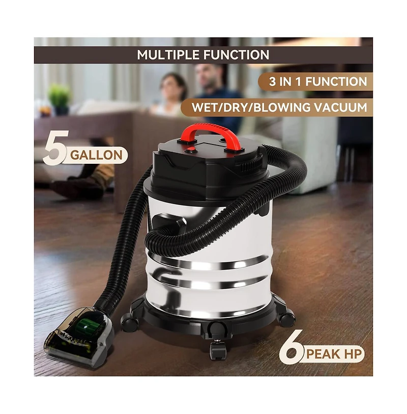 Topteng 1800W Wet Dry Vacuum with Blower – 4.8 Gal Stainless Steel Tank & 18KPA Suction