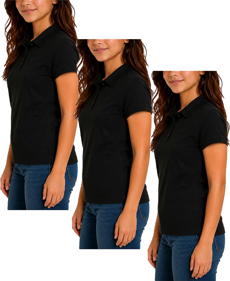 Jump Start Women's Juniors 3-Button Short Sleeve Stretch Pique Polo Shirts School Uniform-3 Pack