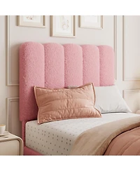 gaomon Twin Xl Bed Frame Boucle Upholstered Wave Headboard Kids Girls Wooden Slats No Box Spring Light Pink