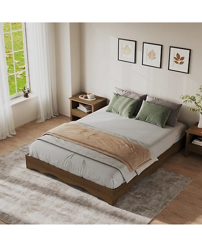 homfan Minimalist Wave Edge Wood Platform Bed Frame – Sturdy and Noise-Free, Easy Assembly, No Box Spring