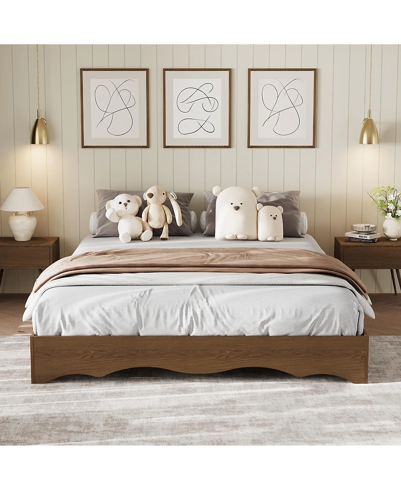 homfan Minimalist Wave Edge Wood Platform Bed Frame – Sturdy and Noise-Free, Easy Assembly, No Box Spring