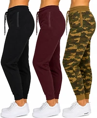 Blue Ice Women's Loose Fit Heavyweight Classic Fleece Jogger Sweatpants With Zipper Side Pockets- 3 Pack