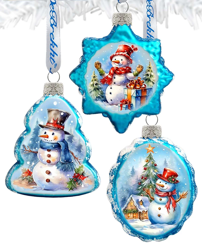 Designocracy Snowmen Keepsake Holiday Mercury Glass Ornaments Set of 3 G. DeBrekht
