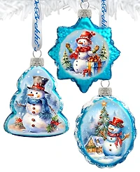 Designocracy Snowmen Keepsake Holiday Mercury Glass Ornaments Set of 3 G. DeBrekht