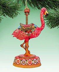 Designocracy Carousel Flamingo Holiday Wood Ornament