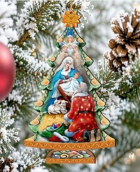 Designocracy Adoration Nativity Tree Christmas Wooden Ornaments Holiday Decor Set of 2 G. DeBrekht