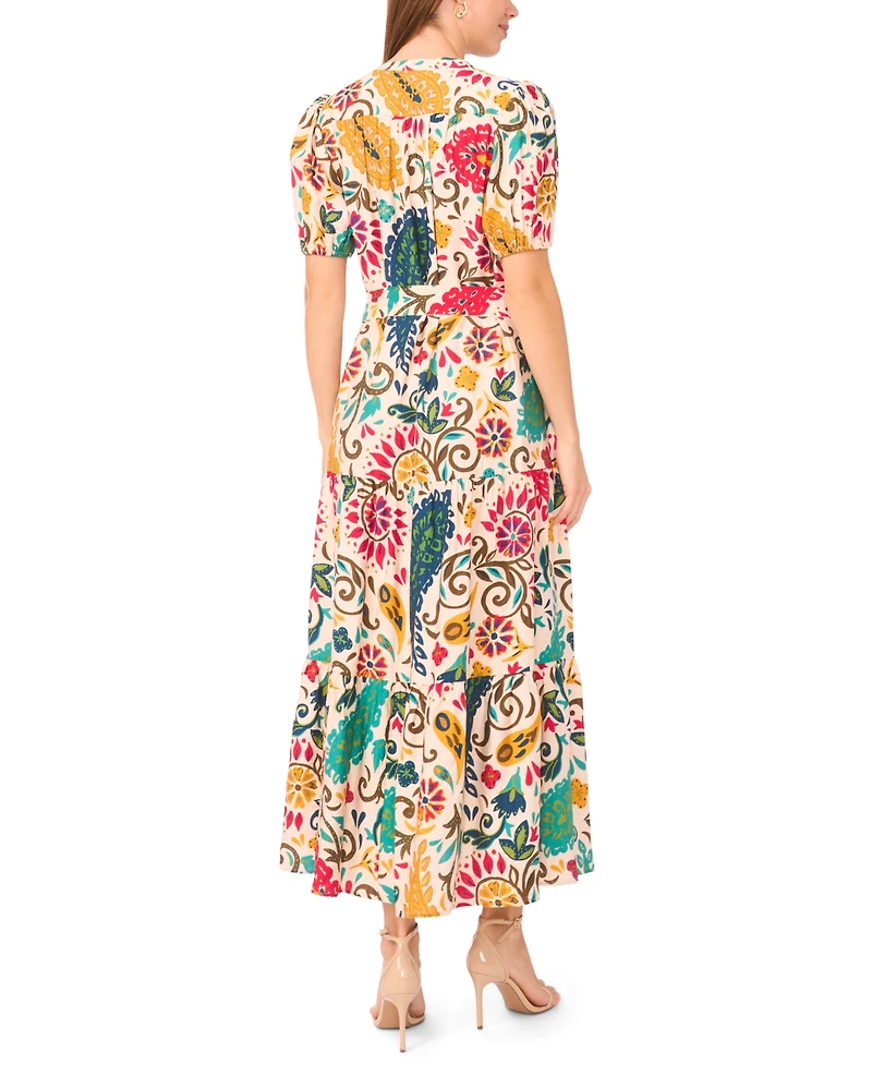 Msk Women's Floral Button-Front Maxi Dress with Self-Tie Belt