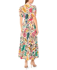 Msk Women's Floral Button-Front Maxi Dress with Self-Tie Belt