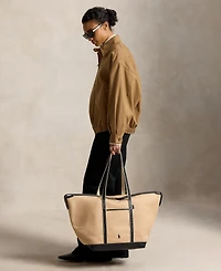 Polo Ralph Lauren Women's Leather-Trim Canvas Large Shopper Tote