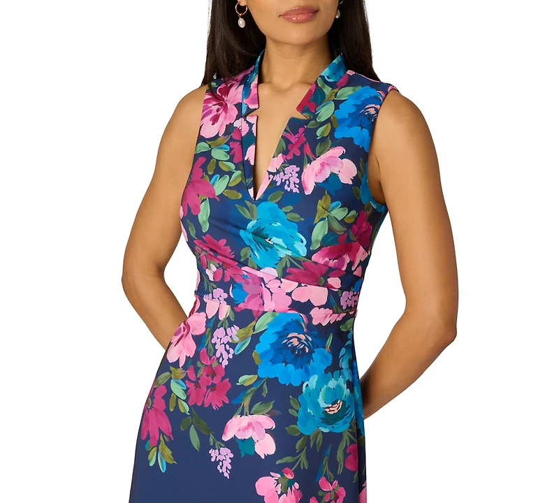 Adrianna Papell Women's Border Floral Collar Midi Dress