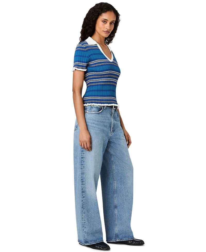 French Connection Women's Crinkle Knit Multi Strip Top