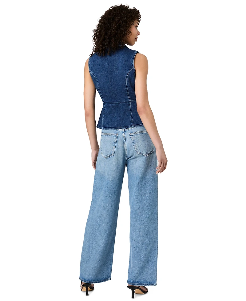 French Connection Women's Delancey Denim Button Peplum Top