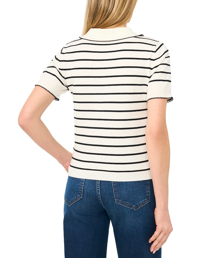 CeCe Women's Striped Short-Sleeve Sweater